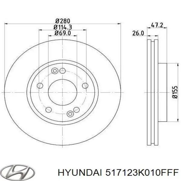 Диск переднього гальма Hyundai/Kia 517123K010FFF ціна, від 36.84 USD