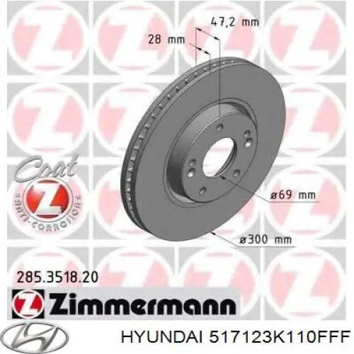 Гальмівні диски передні 517123K110FFF Hyundai/Kia