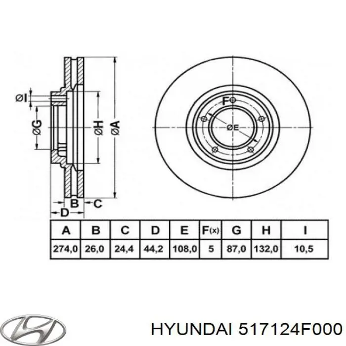 Диск переднього гальма Hyundai/Kia 517124F000 ціна, від 38.26 USD