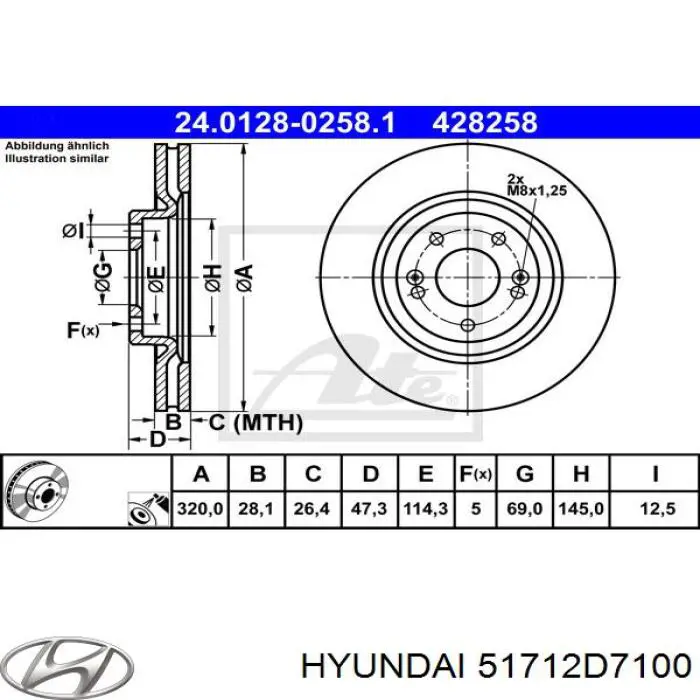 Диск переднього гальма Hyundai/Kia 51712D7100 ціна, від 63.75 USD
