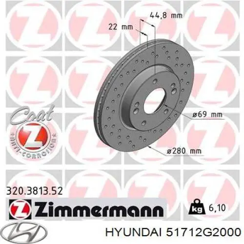 Диск переднього гальма Hyundai/Kia 51712G2000 ціна, від 30.31 USD