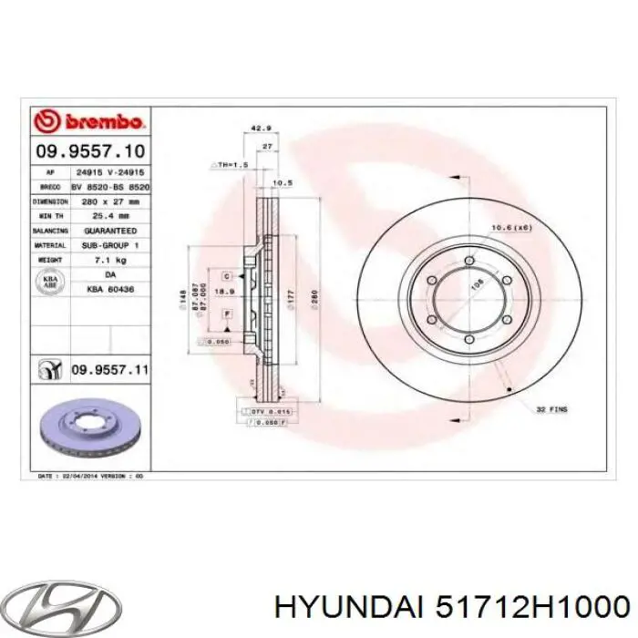 Гальмівні диски передні 51712H1000 Hyundai/Kia
