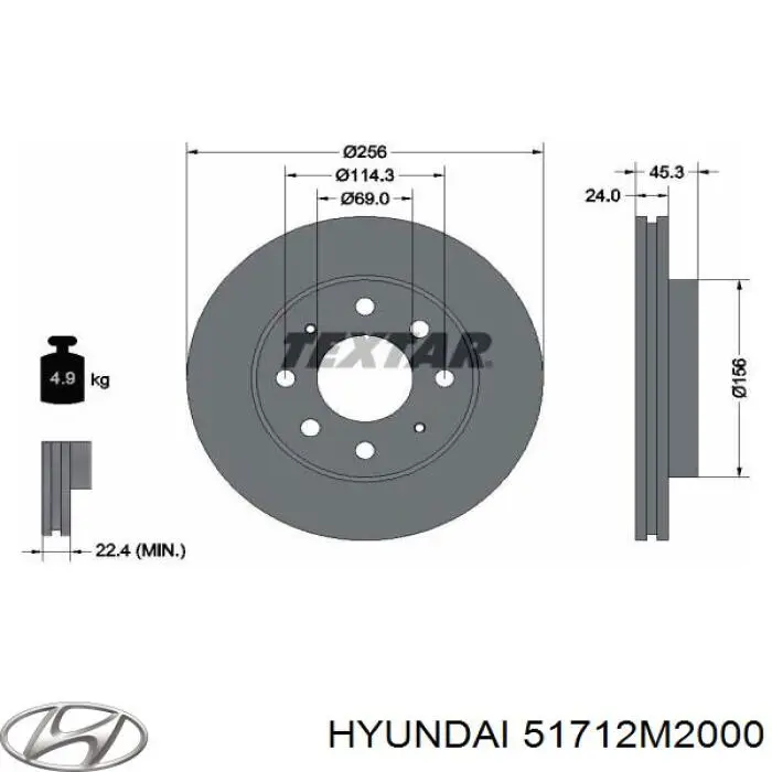 Диск переднього гальма Hyundai/Kia 51712M2000 ціна, від 34.27 USD