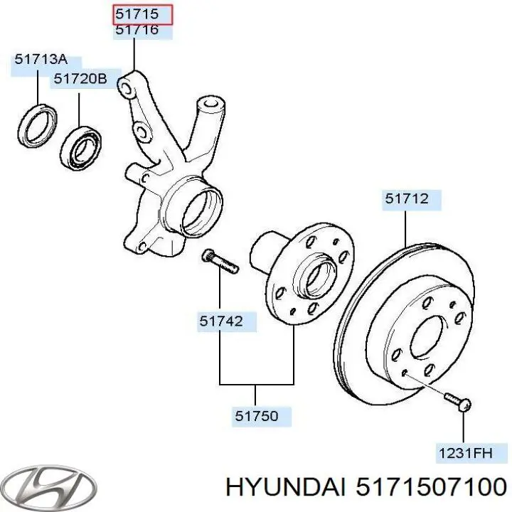 5171507100 Hyundai/Kia Цапфа поворотного кулака