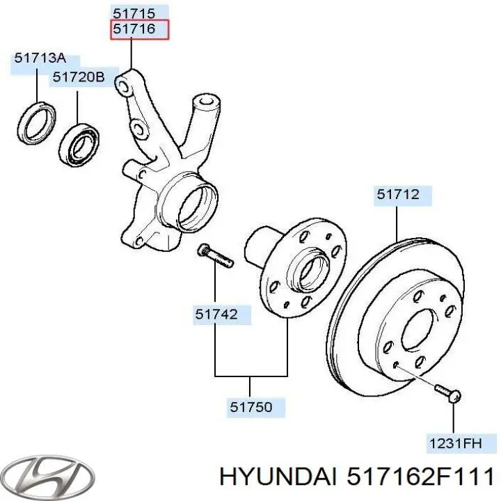 Цапфа поворотна права Hyundai/Kia 517162F111 ціна, від 96.90 USD