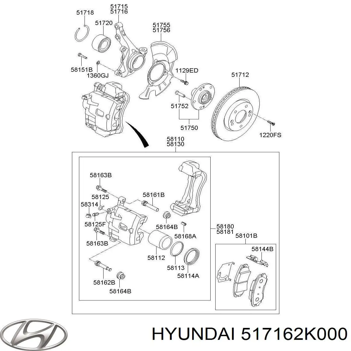 Купити 517162K000 Hyundai/Kia Цапфа передні праві