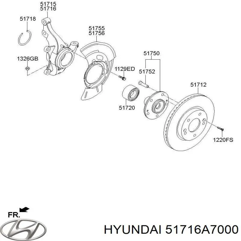 51716A7000 Hyundai/Kia цапфа - поворотний кулак передній, правий