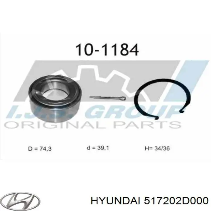 Комплект підшипник маточини передньої Hyundai/Kia 517202D000 ціна, від 16.89 USD