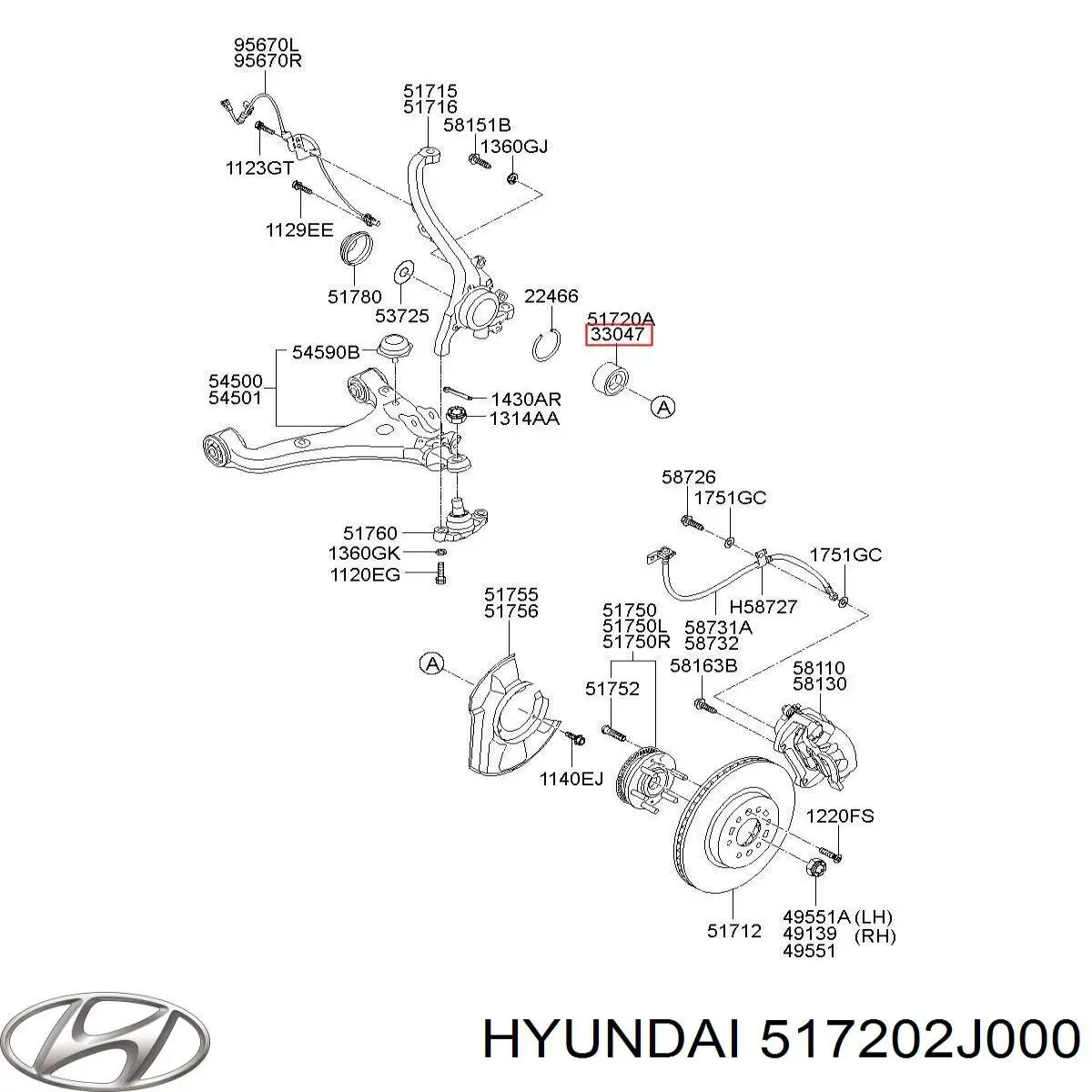 517202J000 Hyundai/Kia Підшипник ступиці задньої