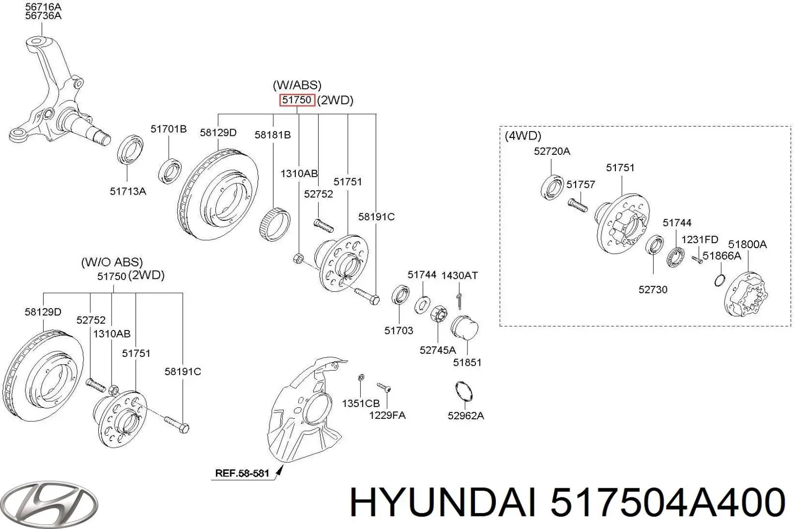 Передня маточина 517504A400 Hyundai/Kia