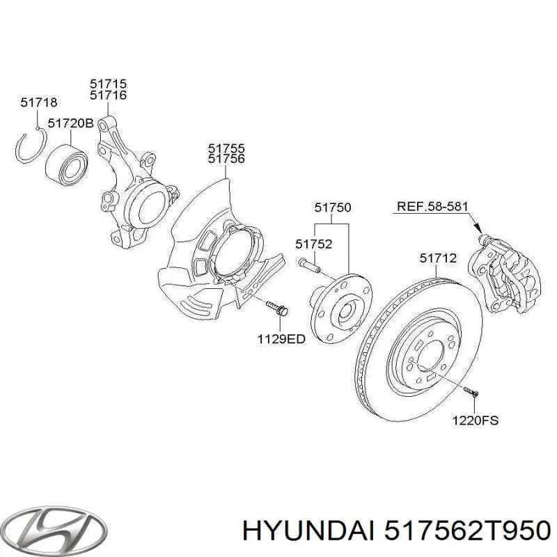 517562T950 Hyundai/Kia Захист гальмівного диска, переднього, правого