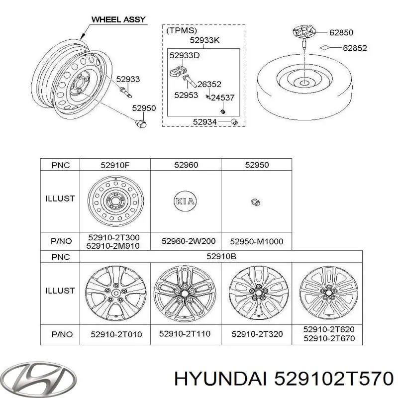 Диски колісні литі (легкосплавні, титанові) Hyundai/Kia 529102T570 ціна, від 151.77 USD