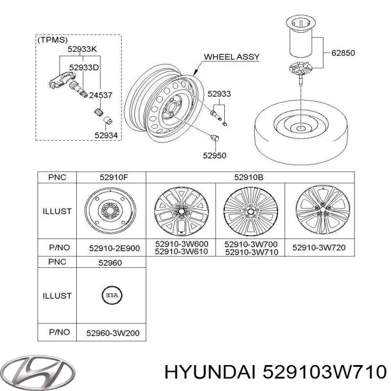 Диски колісні литі (легкосплавні, титанові) Hyundai/Kia 529103W710 ціна, від 228.05 USD
