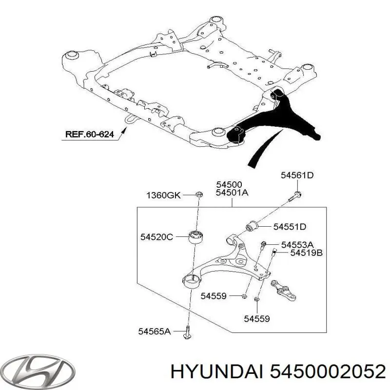 Купити 5450002052 Hyundai/Kia Лівий важіль передній нижній підвіски
