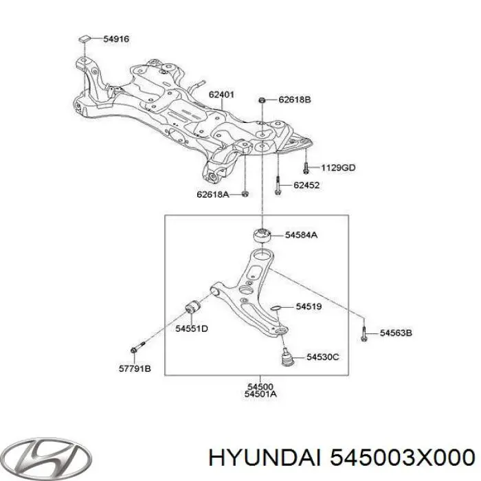 545003X000 Hyundai/Kia важіль передньої підвіски нижній, лівий