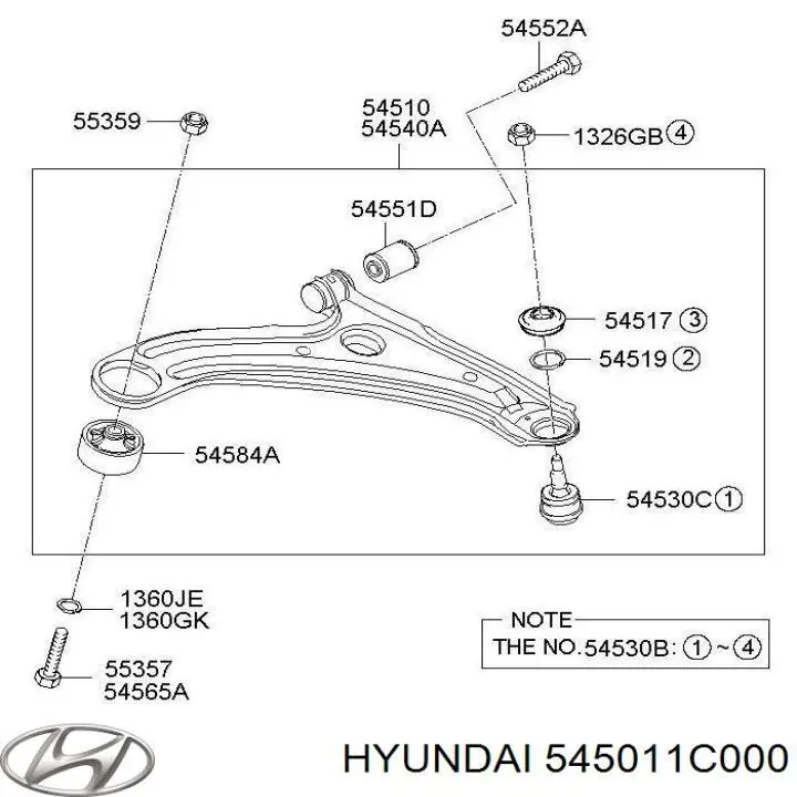 Купити 545011C000 Hyundai/Kia Важіль передньої підвіски нижній, правий