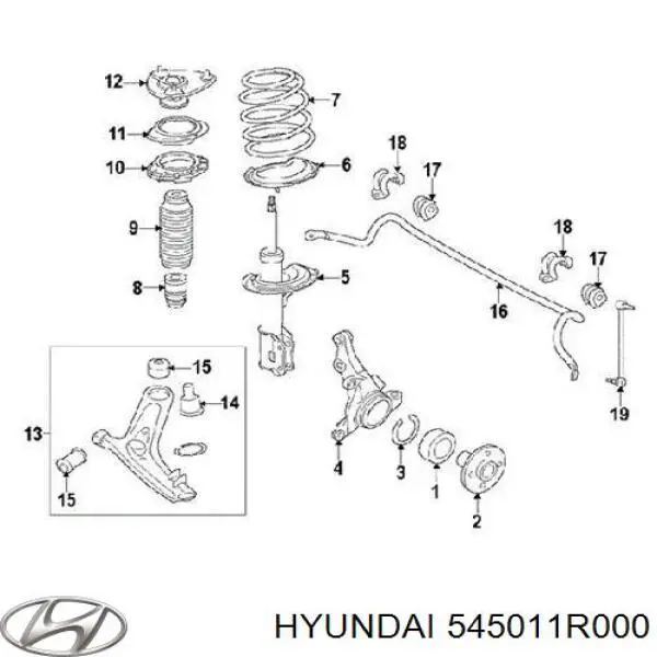 Важіль передньої підвіски нижній, правий 545010U000 Hyundai/Kia