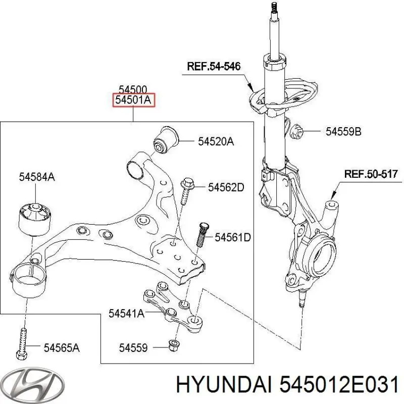 545012E031 Hyundai/Kia Важіль передньої підвіски нижній, правий