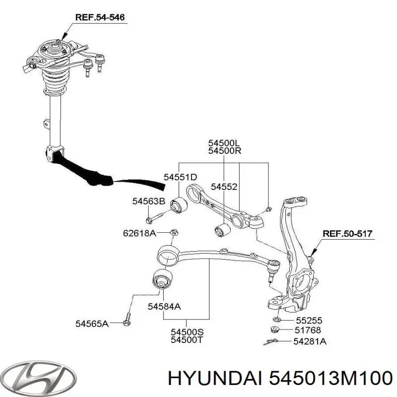 545013M100 Hyundai/Kia Важіль передньої підвіски верхній, правий