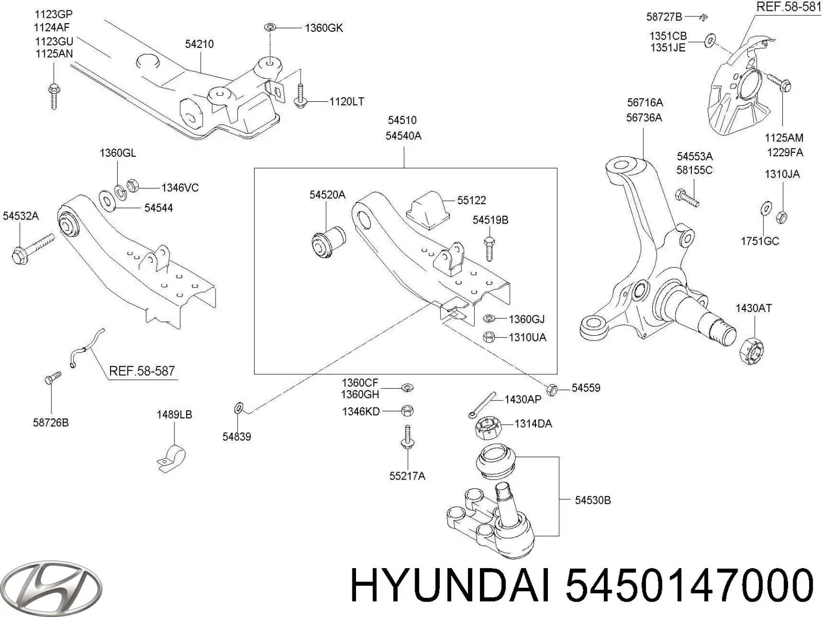 Важіль передньої підвіски нижній, правий Hyundai/Kia 5450147000 ціна, від 29.35 USD