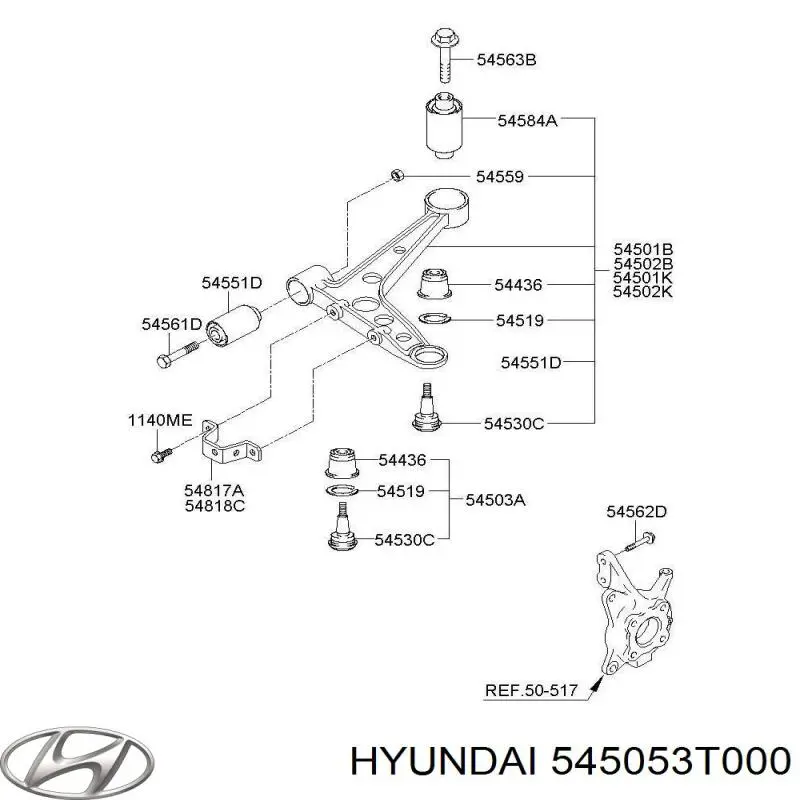 Купити 545053T000 Hyundai/Kia Лівий важіль передній нижній підвіски