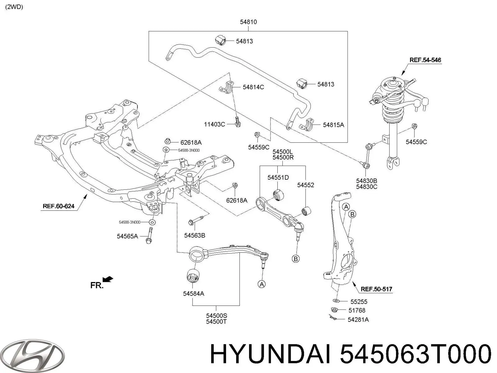 545063T000 Hyundai/Kia важіль передньої підвіски нижній, правий