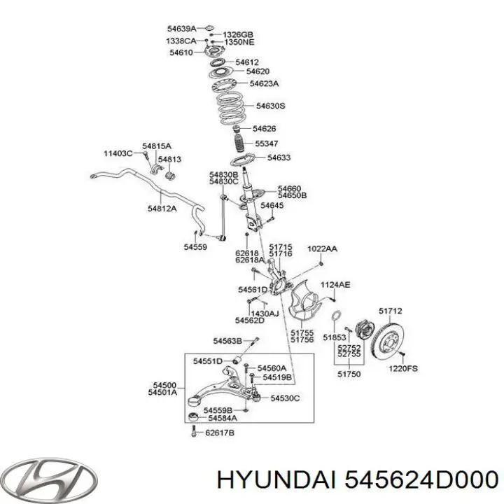 Болт кріплення передньої кульової опори до цапфи Hyundai/Kia 545624D000 ціна, від 16.19 USD