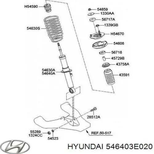 Амортизатор передній, правий Hyundai/Kia 546403E020 ціна, від 25.34 USD