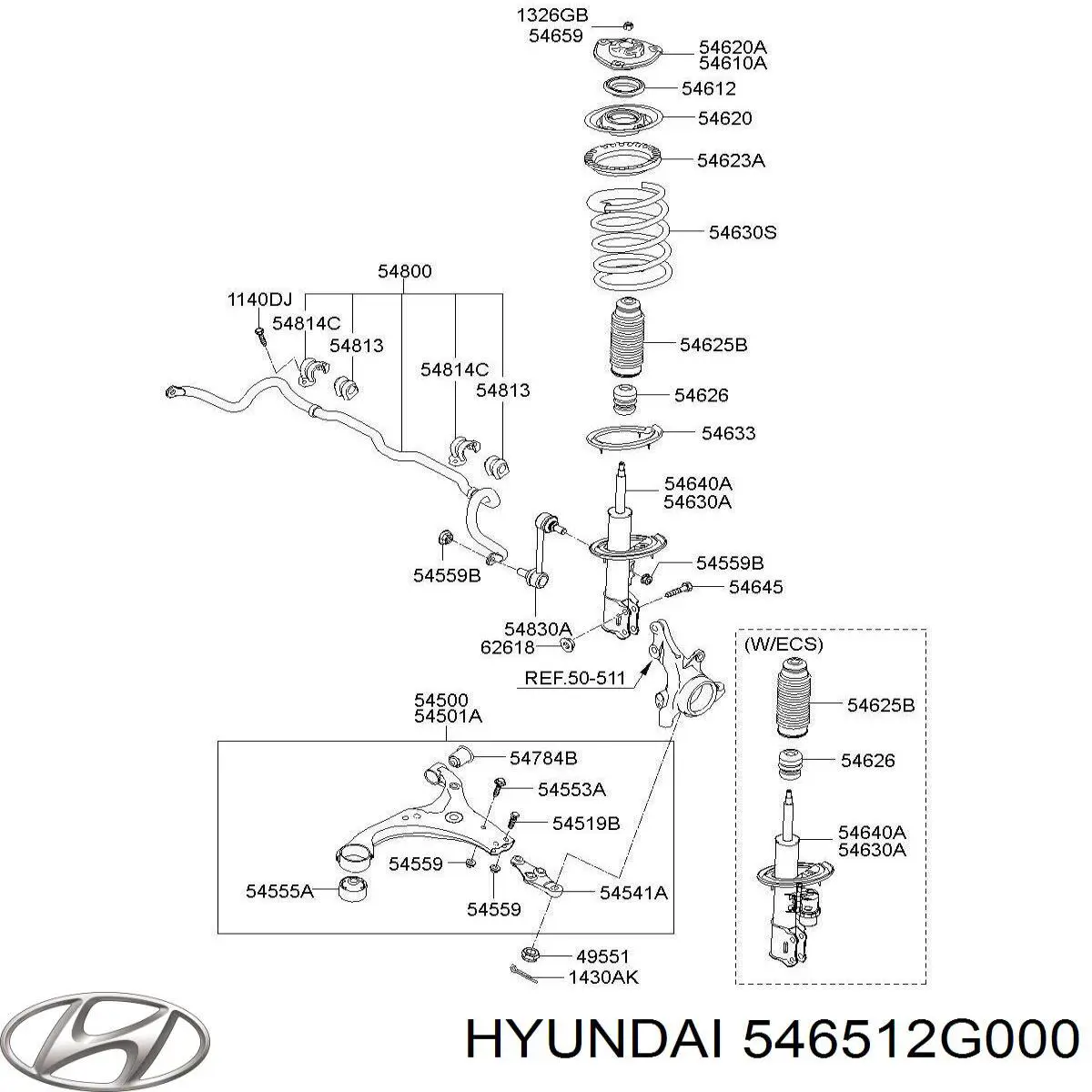 Амортизатора передній лівий 546512G000 Hyundai/Kia