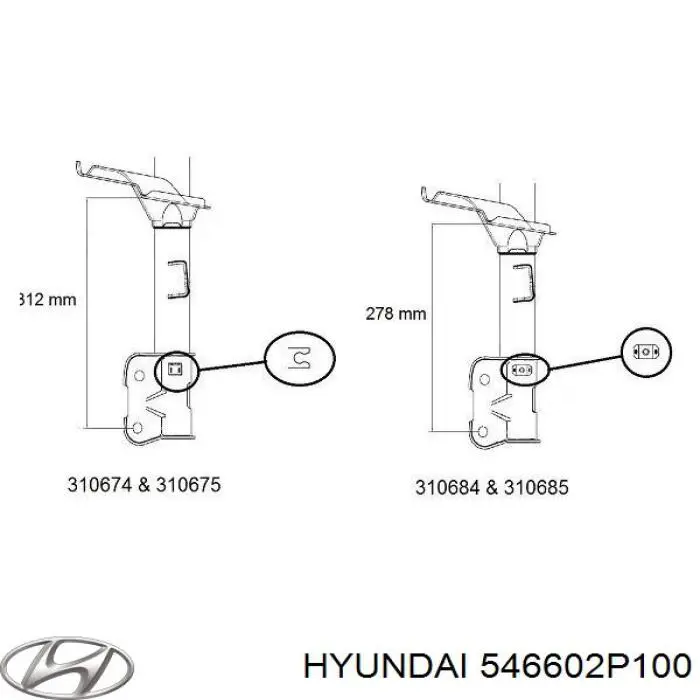 Амортизатор передній, правий Hyundai/Kia 546602P100 ціна, від 43.44 USD
