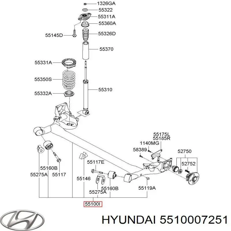 Балка задньої підвіски, підрамник 5510007250 Hyundai/Kia