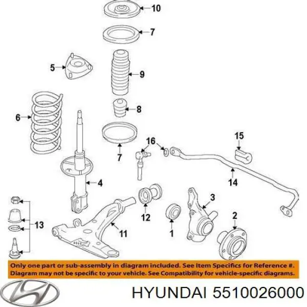 5510026000 Hyundai/Kia важіль/тяга задньої підвіски подовжній нижній, лівий