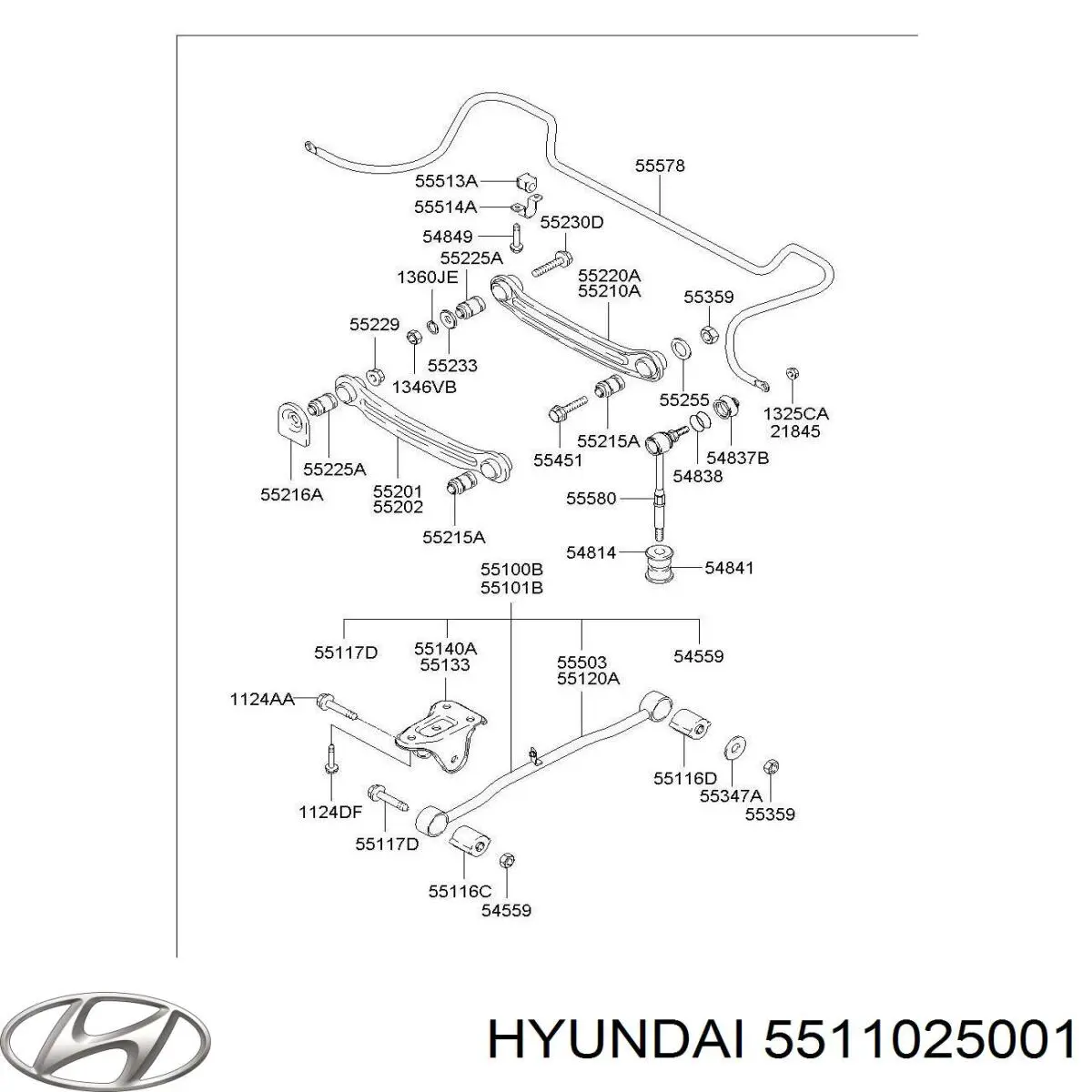 Важіль/тяга задньої підвіски подовжній нижній, лівий на Hyundai Accent (LC)