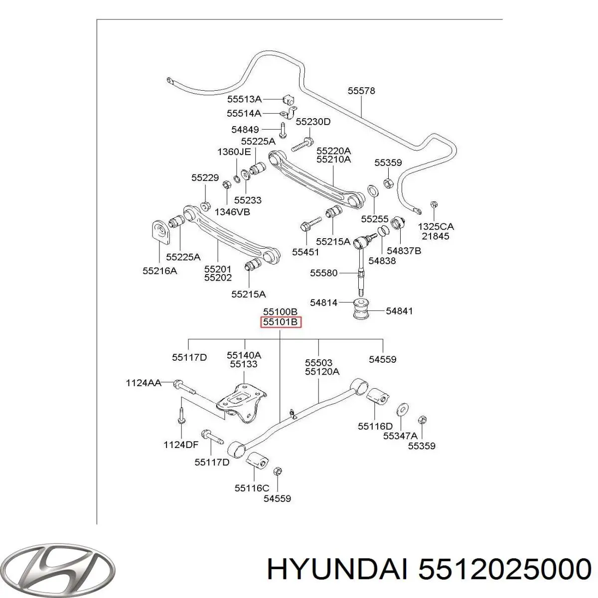 Важіль/тяга задньої підвіски подовжній нижній, правий Hyundai Accent (LC) (Хендай Акцент)