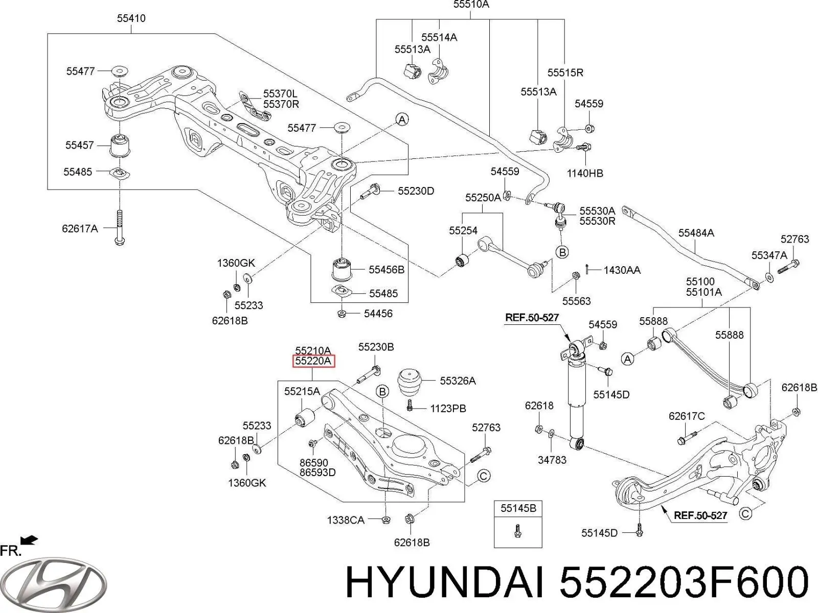 552203F600 Hyundai/Kia важіль задньої підвіски нижній, правий