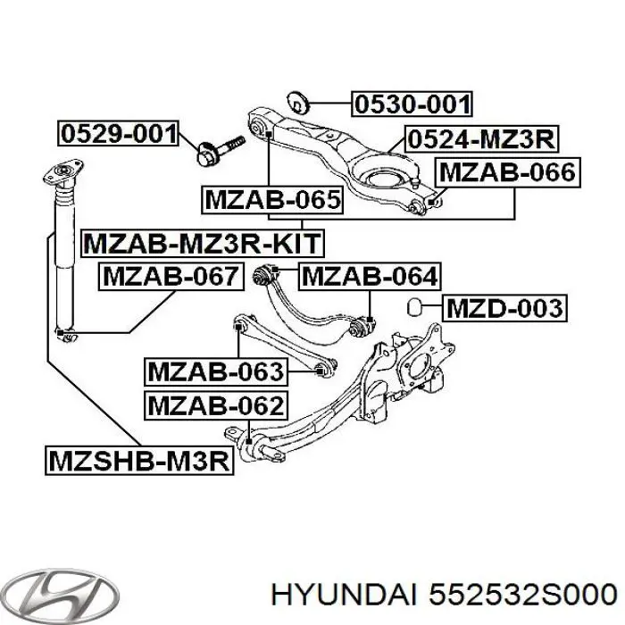 Сайлентблок тяги поперечної, задньої підвіски Hyundai/Kia 552532S000 ціна, від 5.01 USD