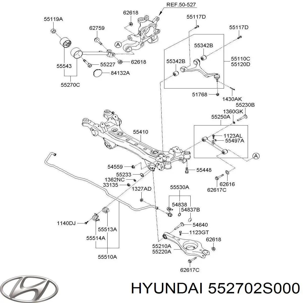 Важіль/тяга задньої підвіски подовжній нижній, лівий Hyundai/Kia 552702S000 ціна, від 113.67 USD