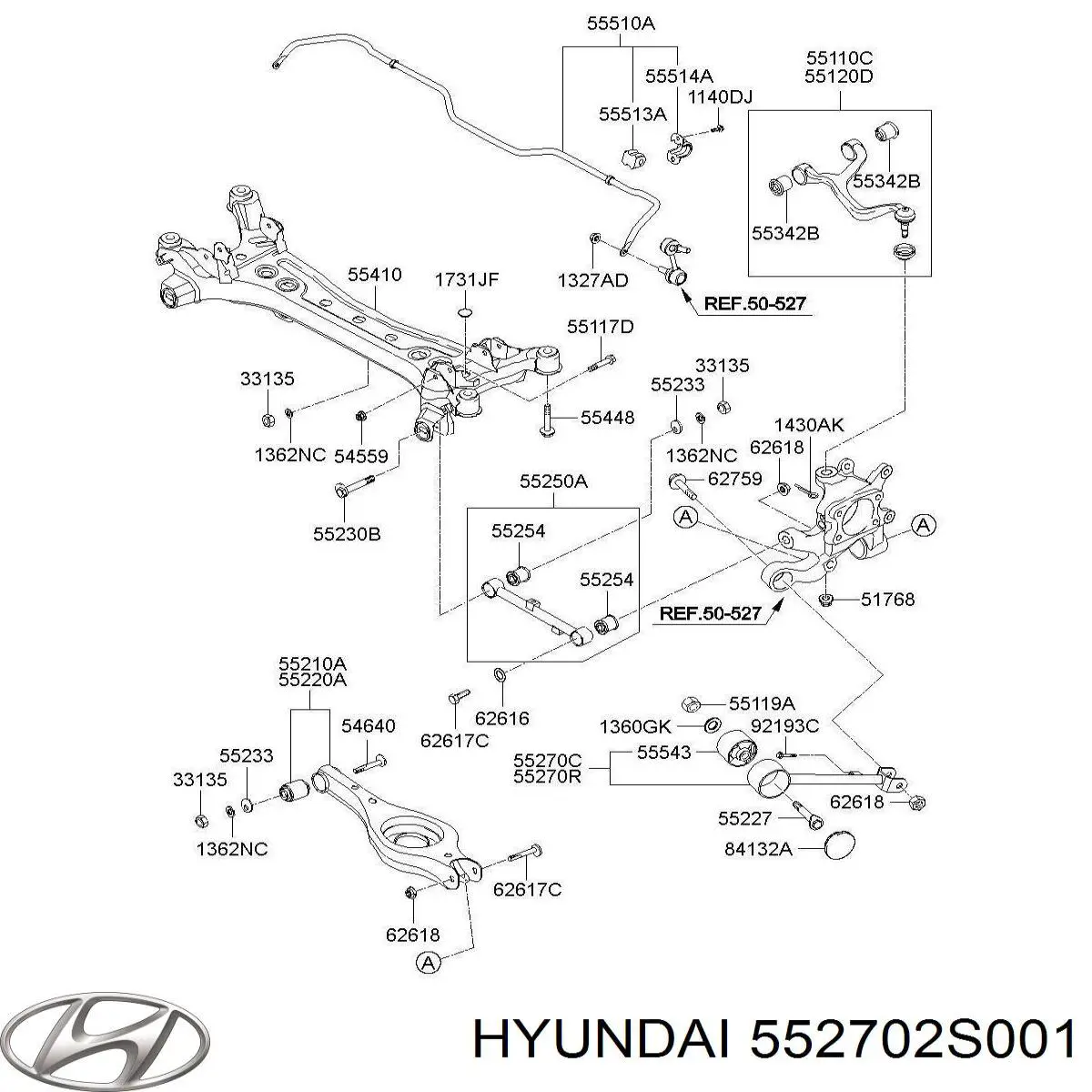 Важіль/тяга задньої підвіски подовжній нижній, лівий 552702S001 Hyundai/Kia