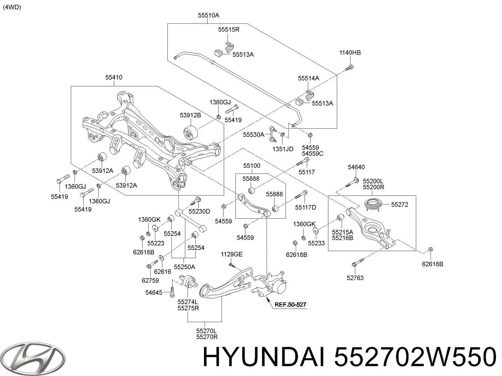 Важіль/тяга задньої підвіски подовжній нижній, лівий Hyundai/Kia 552702W550 ціна, від 50.28 USD