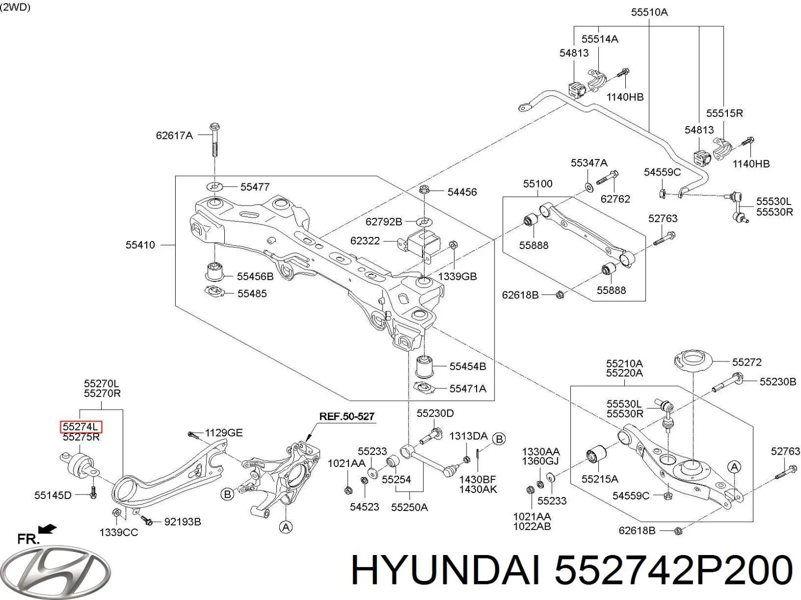 Сайлентблок заднього поздовжнього важеля, передній 552742P200 Hyundai/Kia