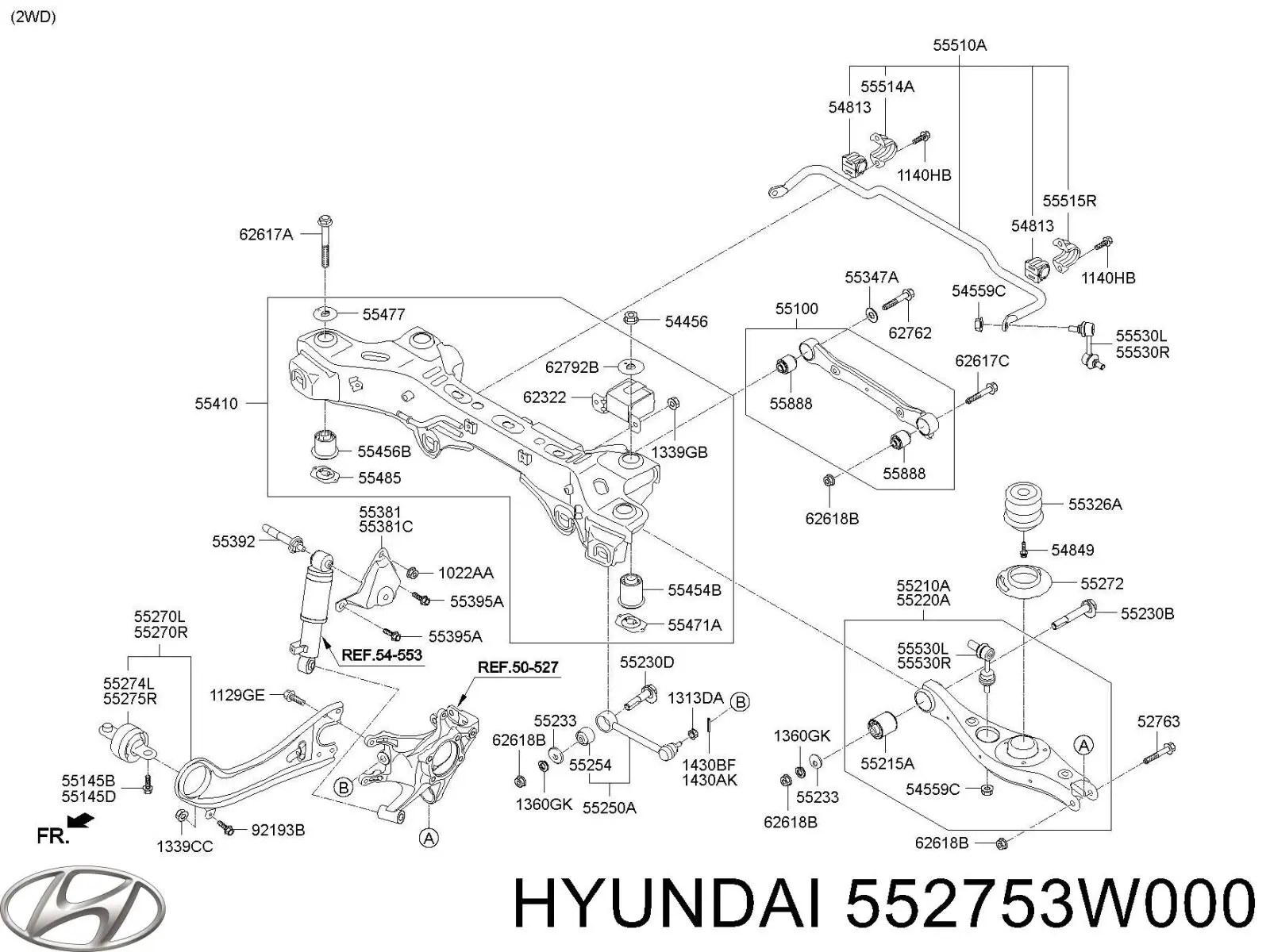 Сайлентблок задньої тяги Hyundai/Kia 552753W000