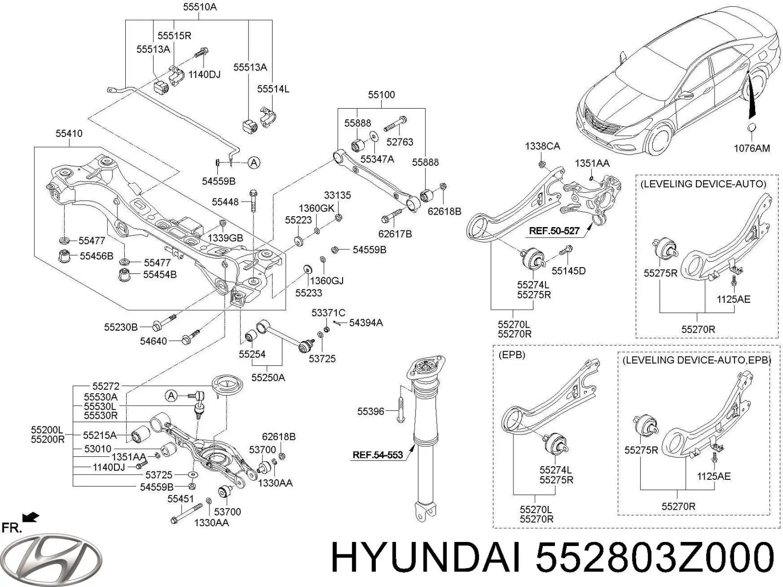 552803Z000 Hyundai/Kia важіль/тяга задньої підвіски подовжній нижній, правий