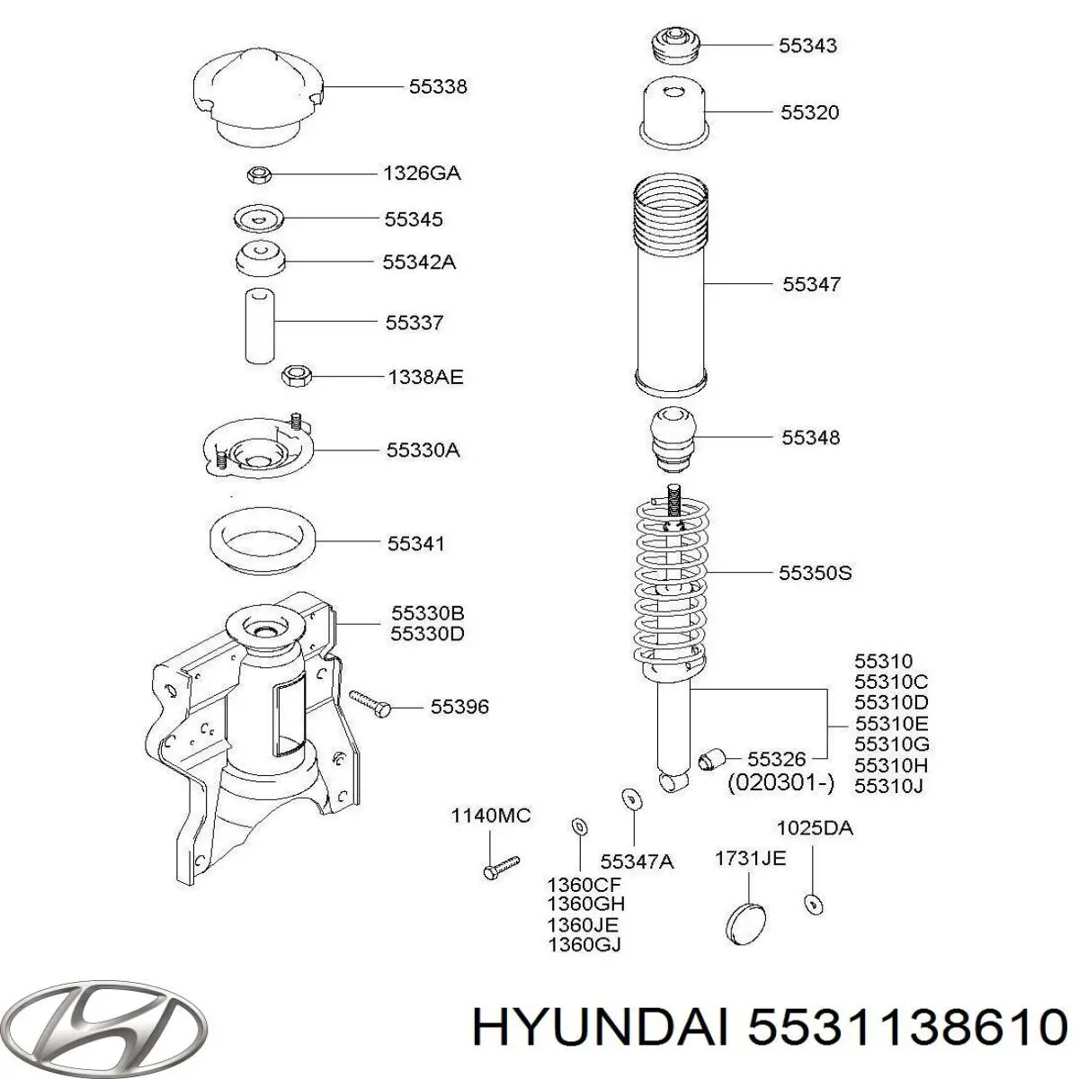Купити 5531138610 Hyundai/Kia Стійка амортизатора задня