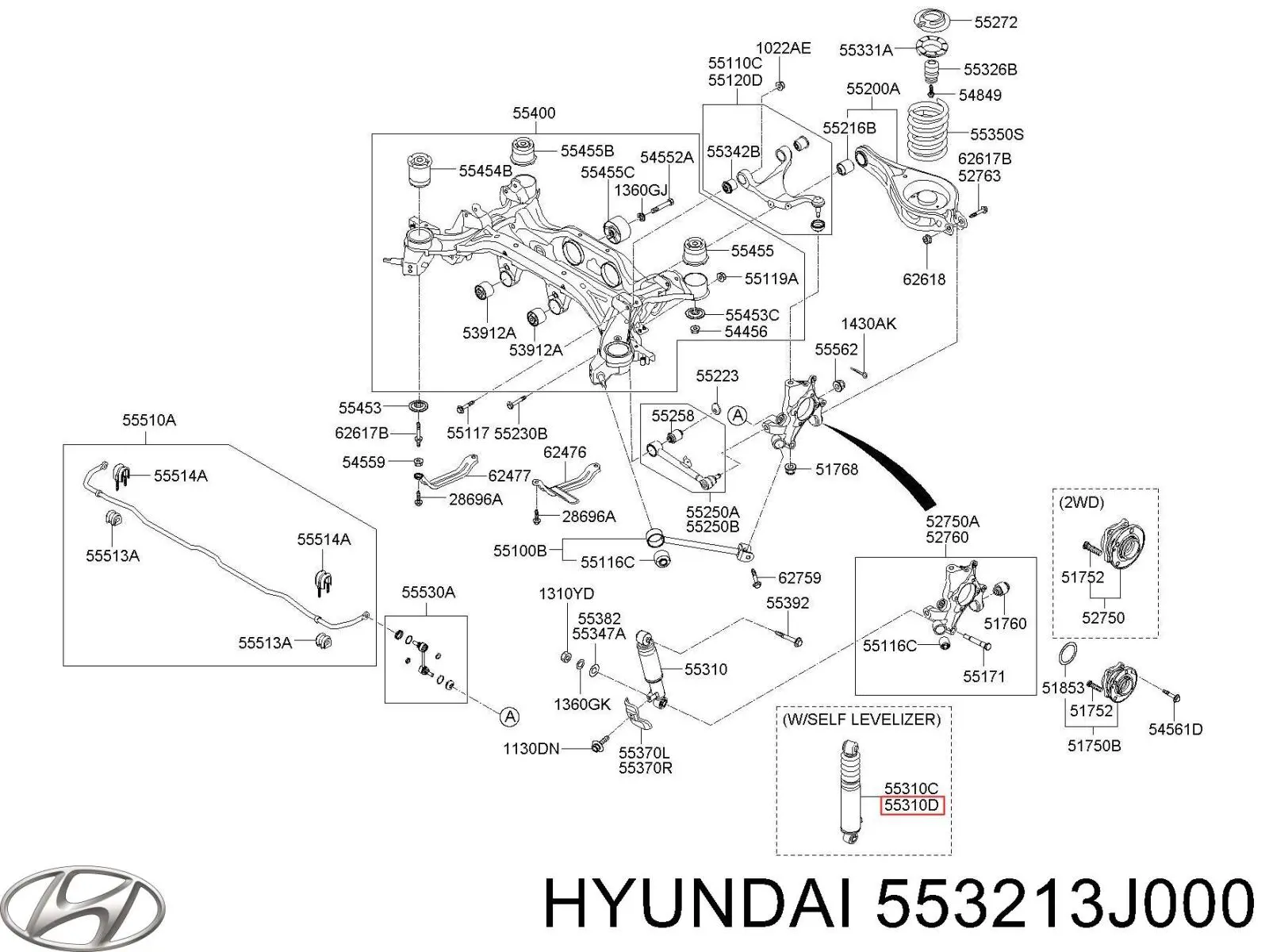 Амортизатор задній, правий Hyundai IX55 (Хендай Іх55)