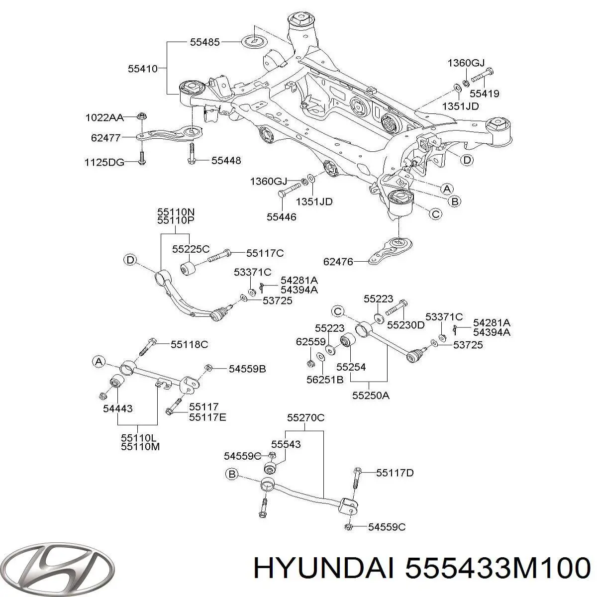 555433M100 Hyundai/Kia Сайлентблок тяги поперечної, задньої підвіски