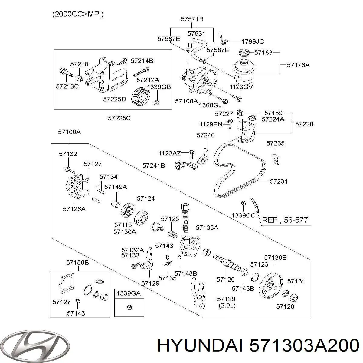 571303A200 Hyundai/Kia Шків насосу гідропідсилювача керма (ГПК)