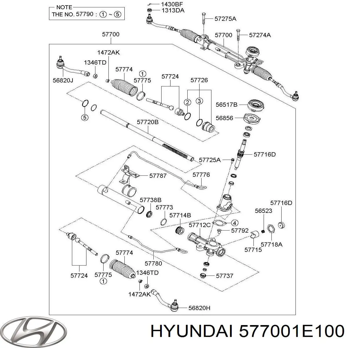 577001E100 Hyundai/Kia рейка рульова