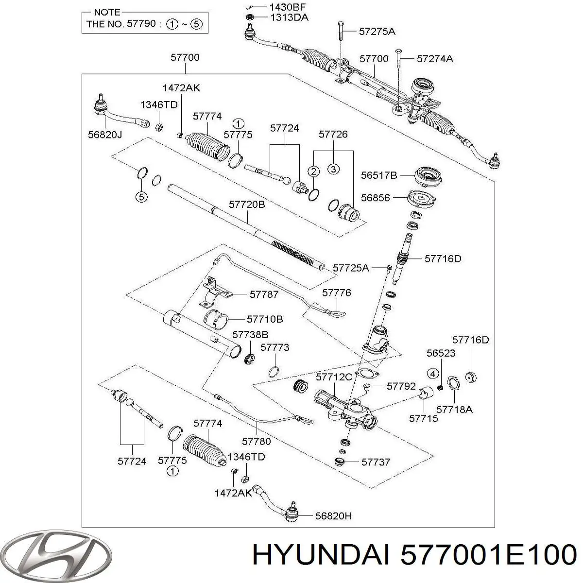 Купити 577001E100 Hyundai/Kia Рульова рейка