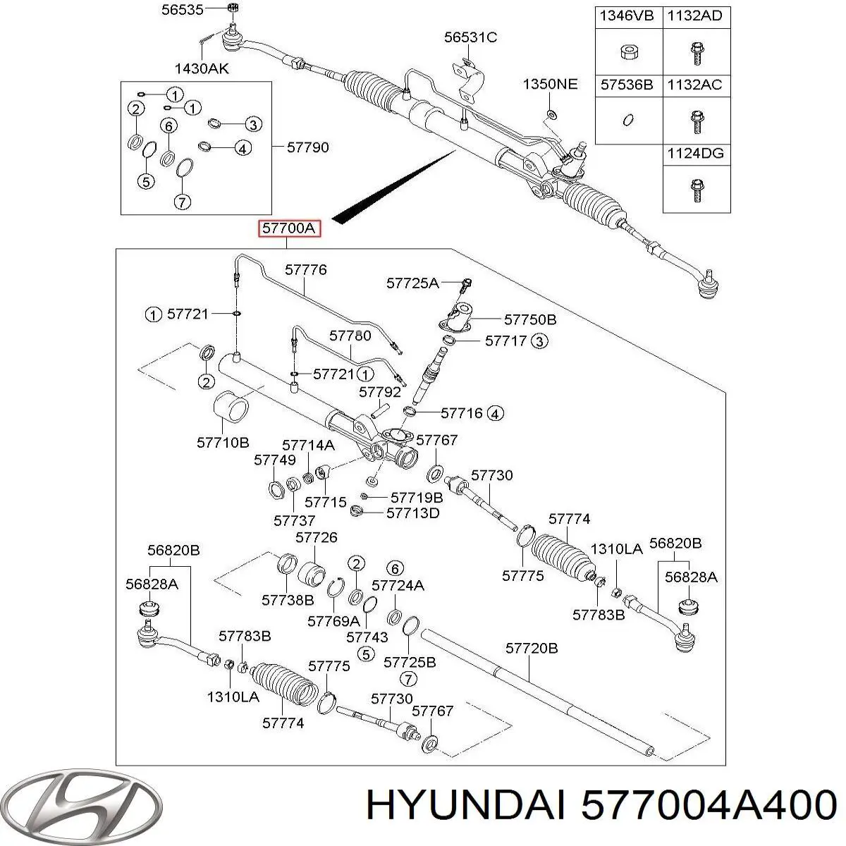 577004A850 Hyundai/Kia рейка рульова
