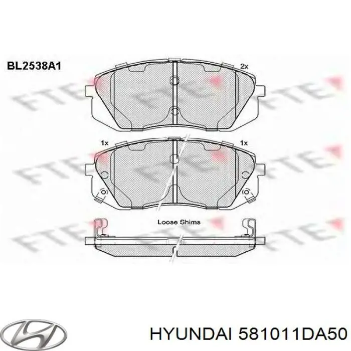 Колодки гальмівні передні, дискові 581011DA50 Hyundai/Kia